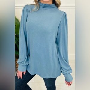 White Birch Soft Mock Neck Sweater Steel Blue